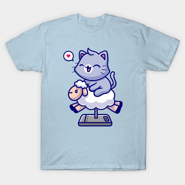 Cute Cat Riding Sheep Toy Cartoon T-Shirt by Catalyst Labs